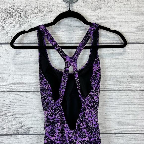 Speedo Women's Purple & Black Racerback Cutout Back One Piece Swimsuit Size 12 - Picture 4 of 8